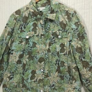 Charter Club Floral Print Linen Jacket Button‎ Front Lightweight Size L